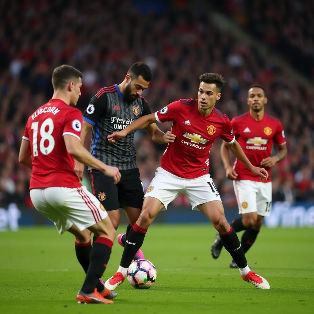 Cầu thủ Manchester United tấn công về phía khung thành đối phương