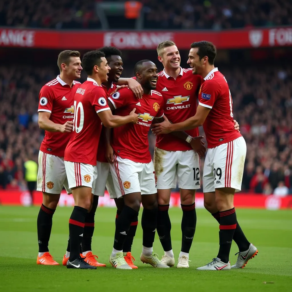 Manchester United and AC Milan players celebrating victory