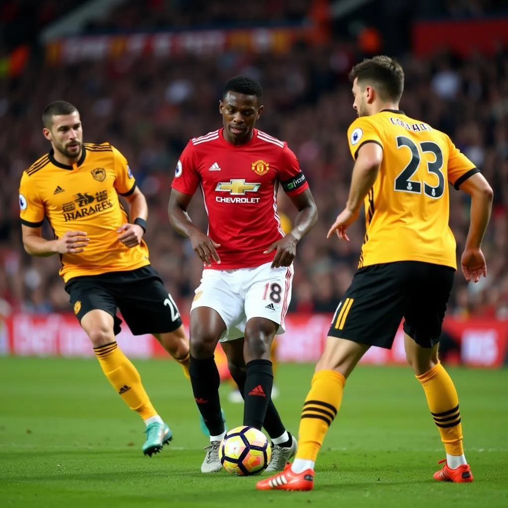 Marcus Rashford nhận bóng trong vòng cấm