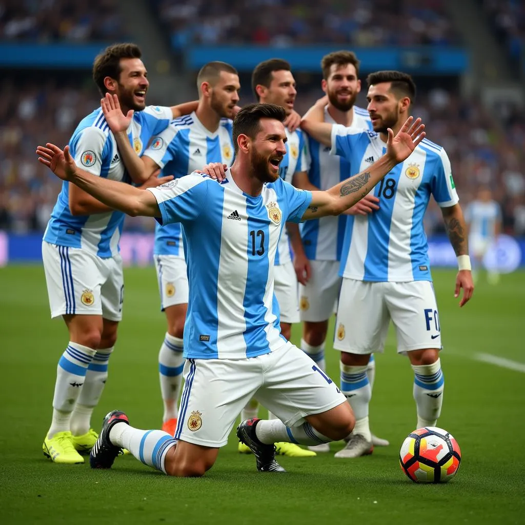 Lionel Messi Cùng Đồng Đội Ăn Mừng Chiến Thắng