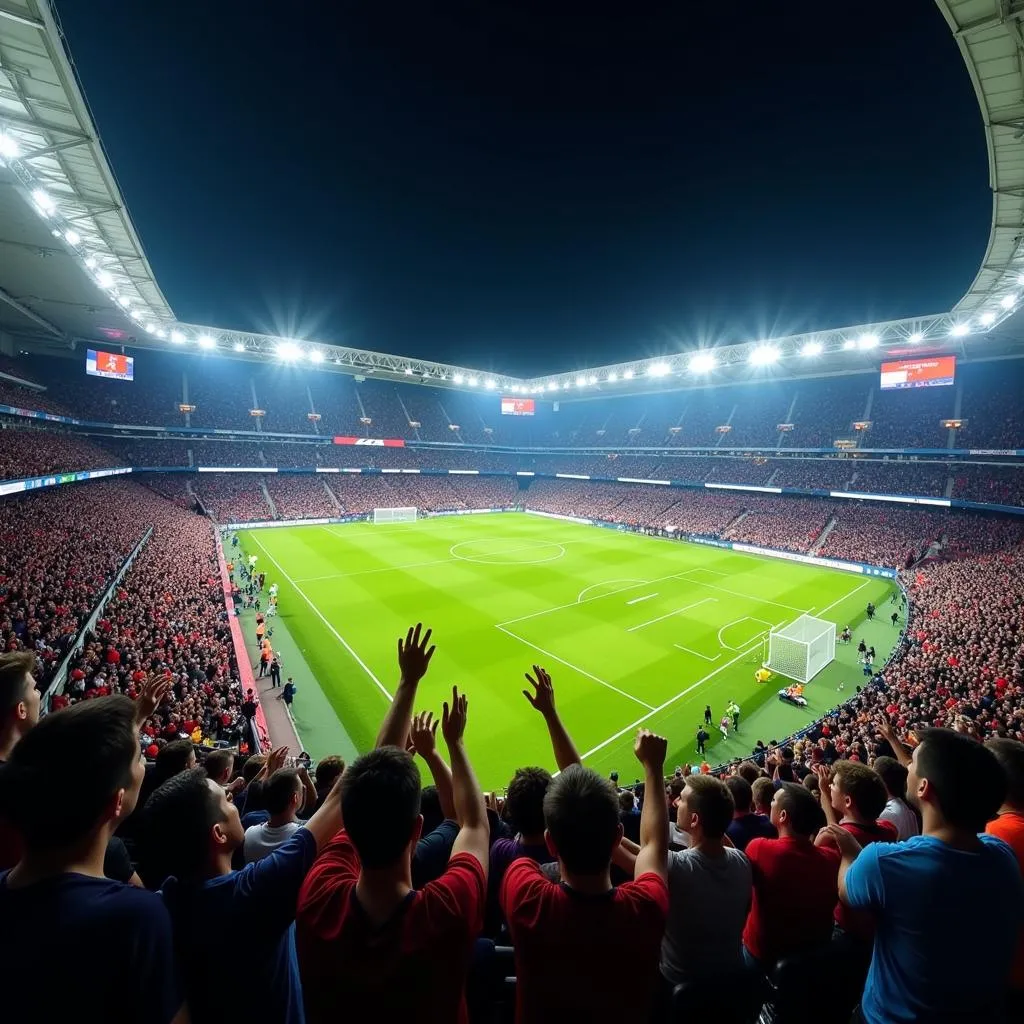 Football fans cheering in a stadium