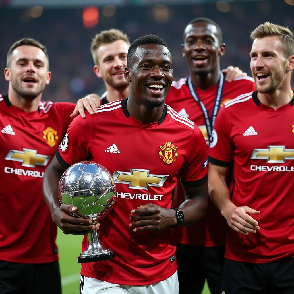 Paul Pogba celebrating Europa League win with Manchester United