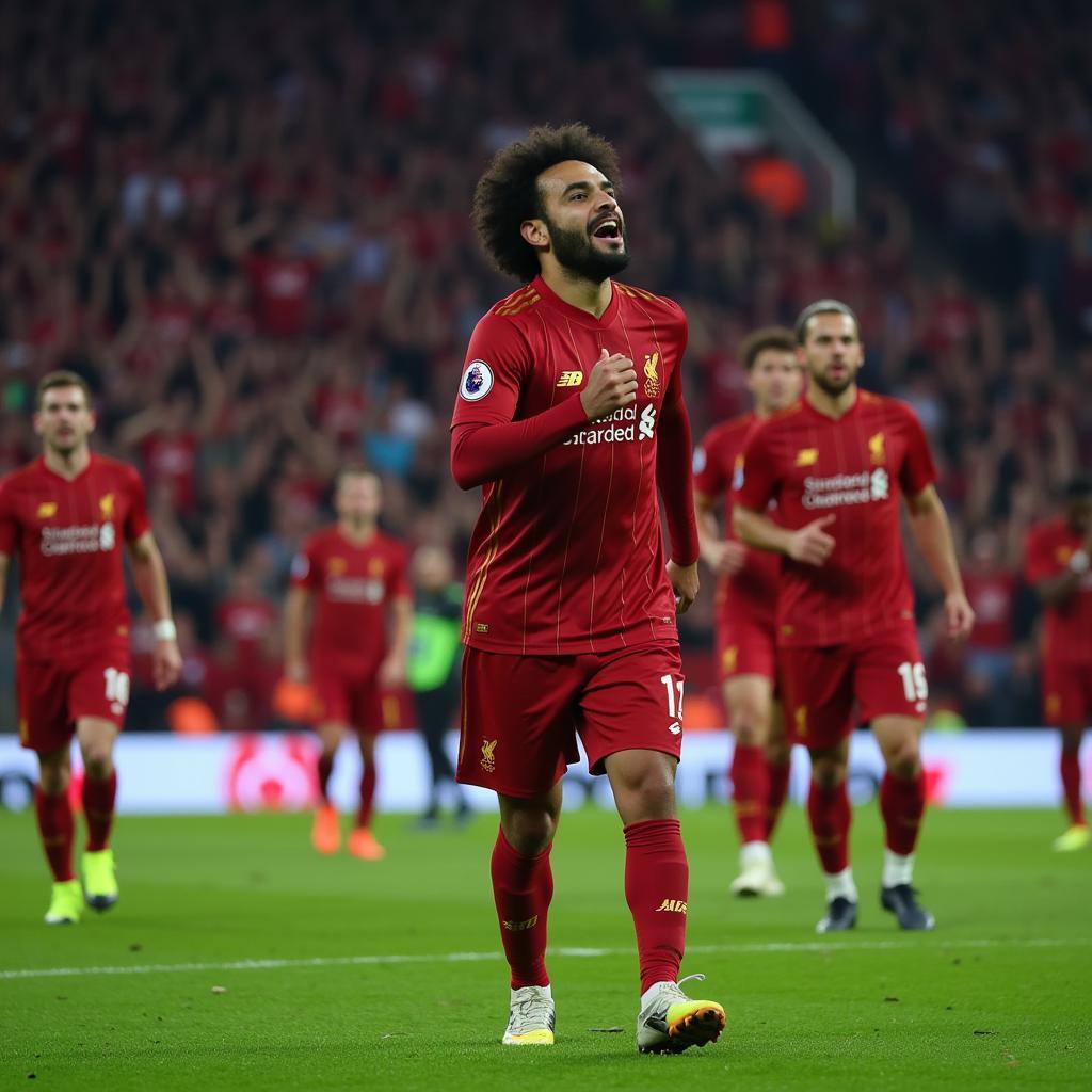 Salah ghi bàn vào lưới Manchester United