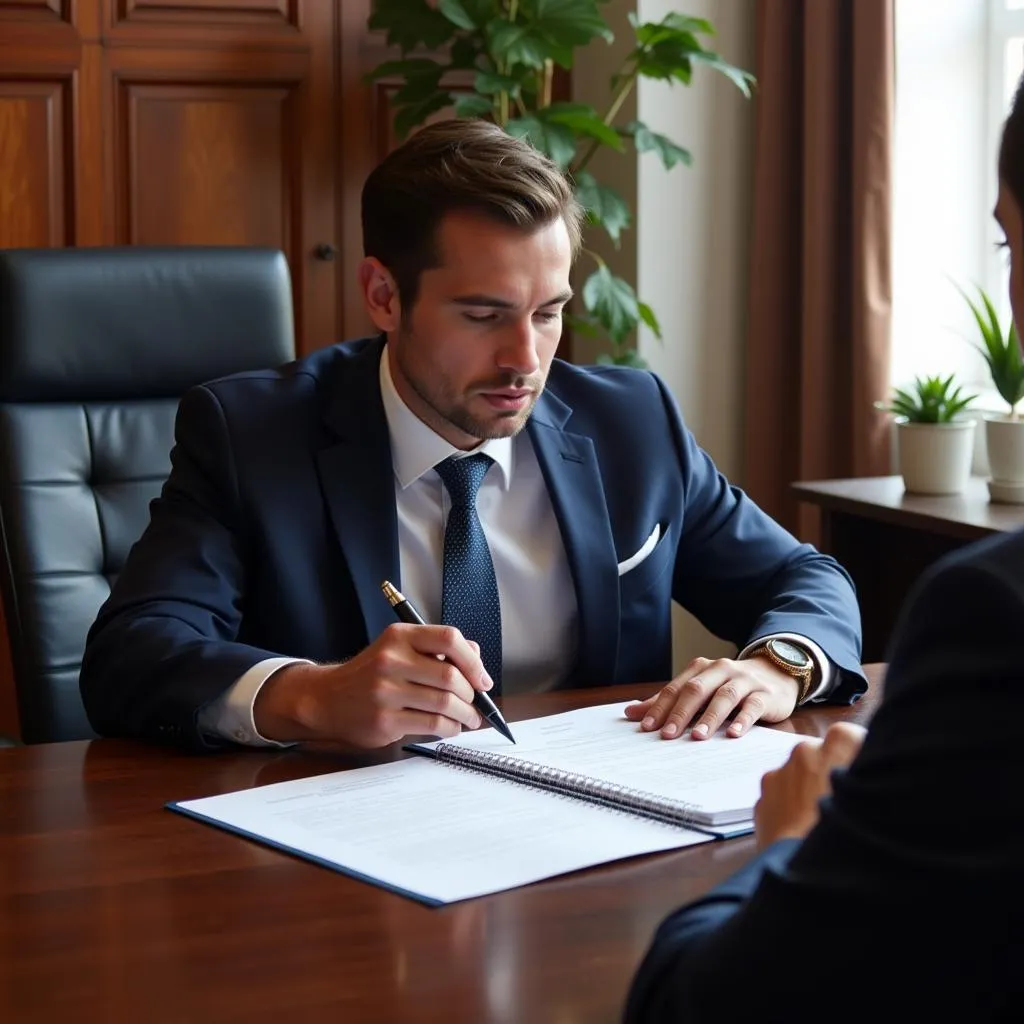 Business owner signing a lease agreement in a solicitor's office