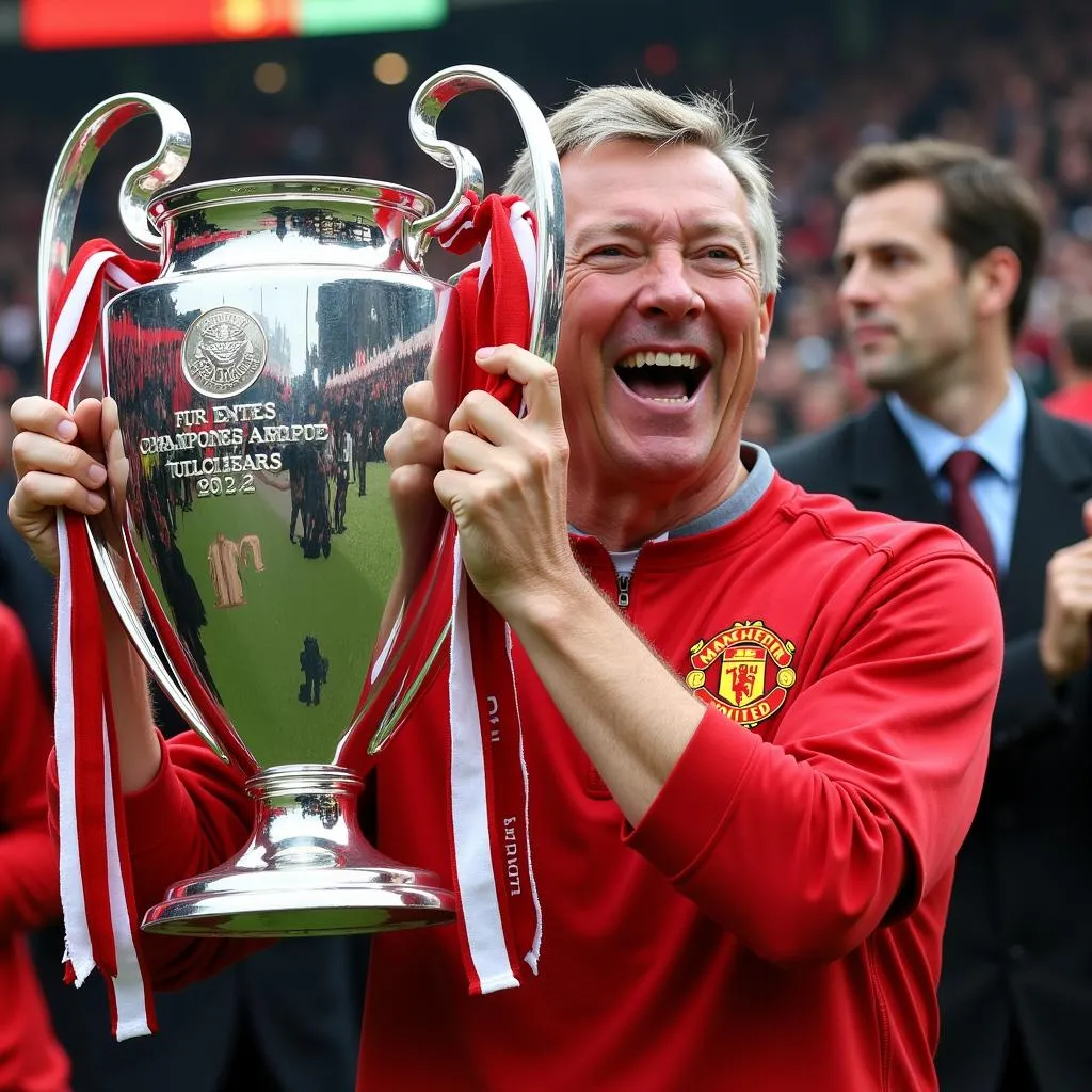 Sir Alex Ferguson Celebrating a Trophy