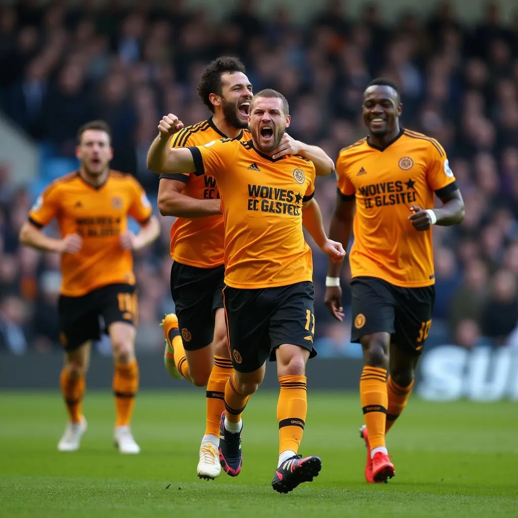 Wolves players celebrating a goal