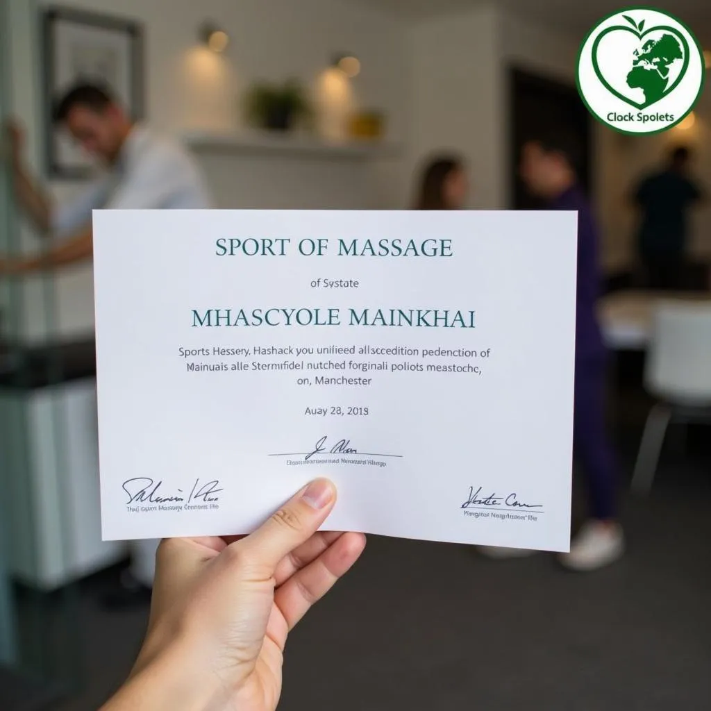 A close-up of a hand holding a sports massage therapy certification