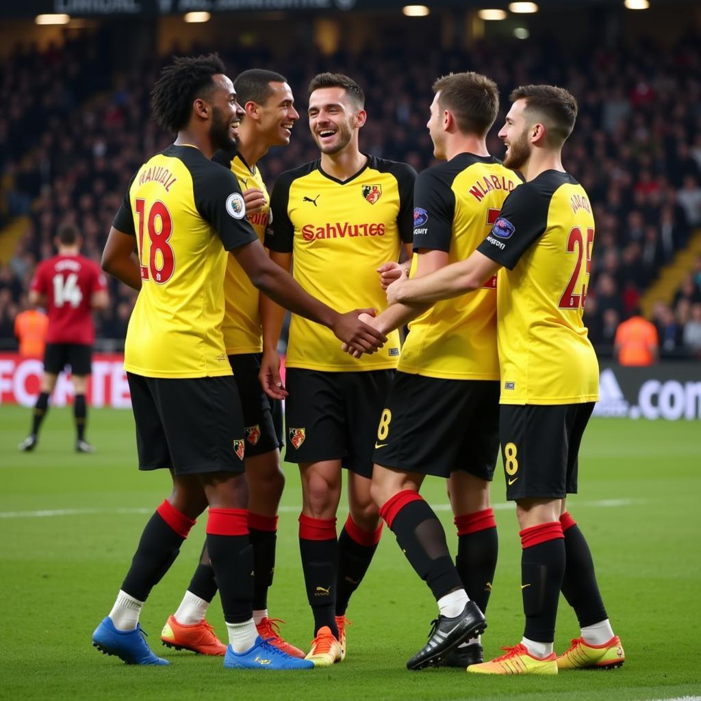 Watford Celebrating Victory Against Manchester United