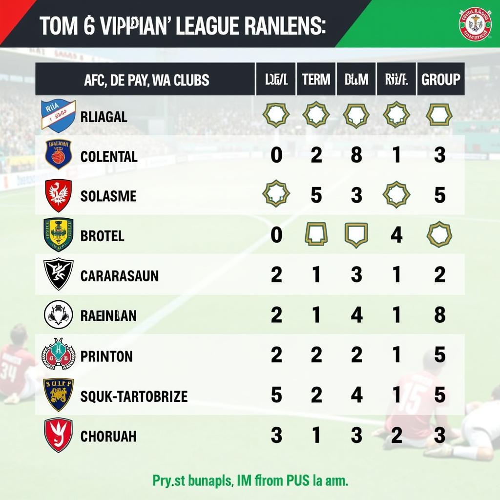 Bảng xếp hạng các đội bóng Iran tại AFC Champions League, thể hiện thành tích thi đấu và vị trí của họ trong giải đấu.