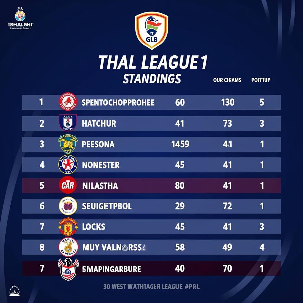 Bảng xếp hạng Thai League 1 hiện tại