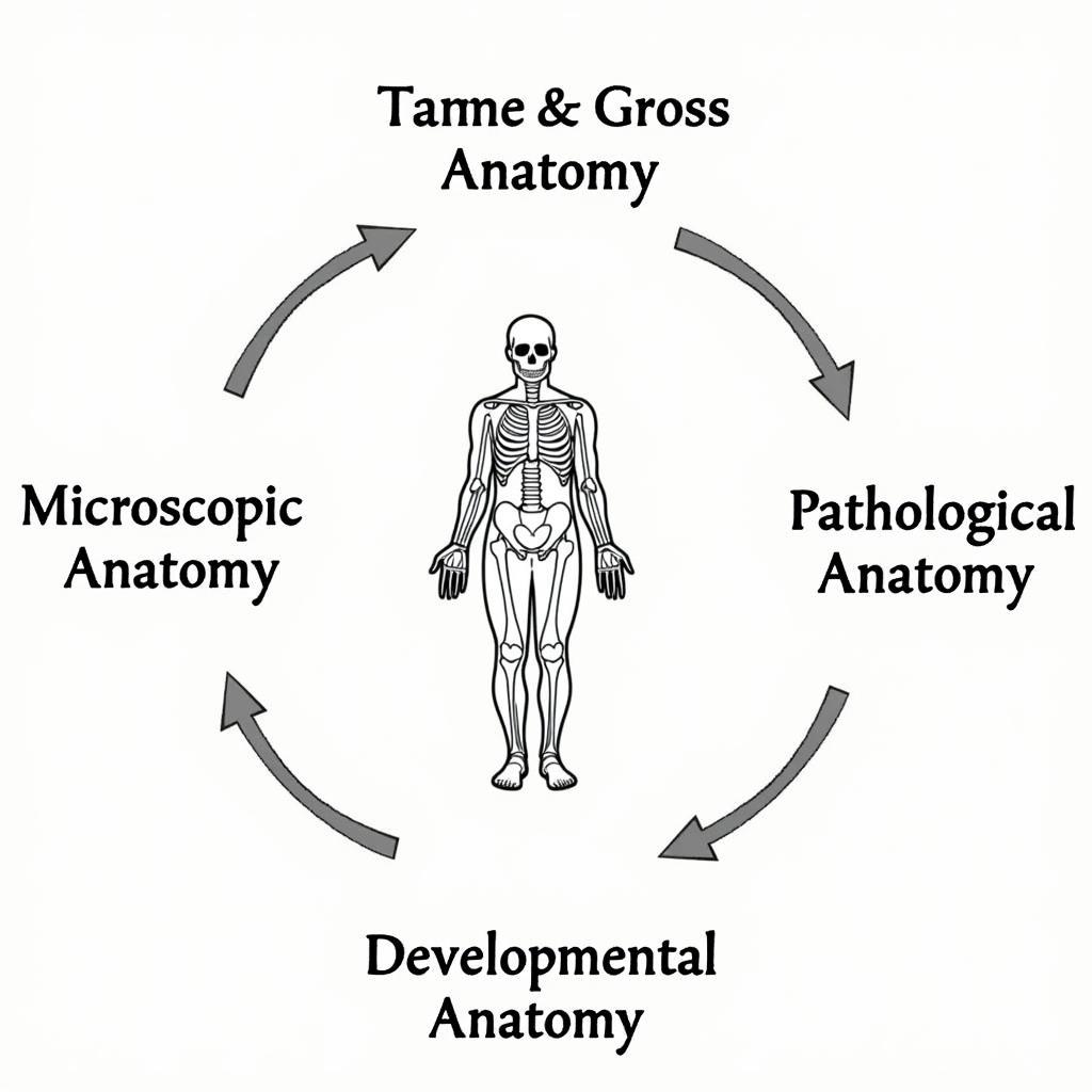 Các ngành giải phẫu học: Sơ đồ phân loại các ngành giải phẫu học chính, bao gồm giải phẫu đại thể, vi mô, bệnh lý và phát triển.