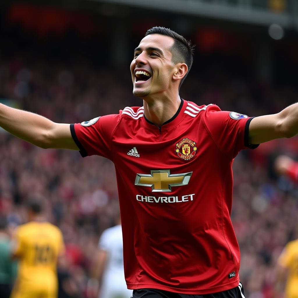 Federico Macheda celebrates his goal at Old Trafford