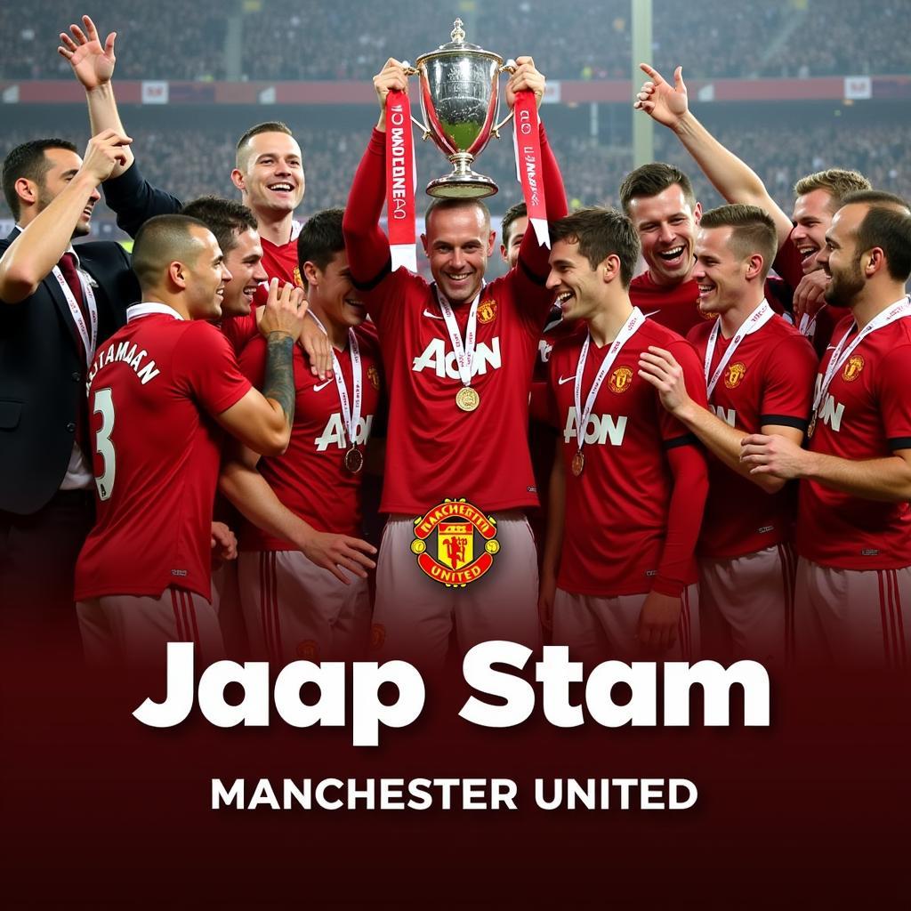 Jaap Stam ăn mừng chức vô địch cùng Manchester United.