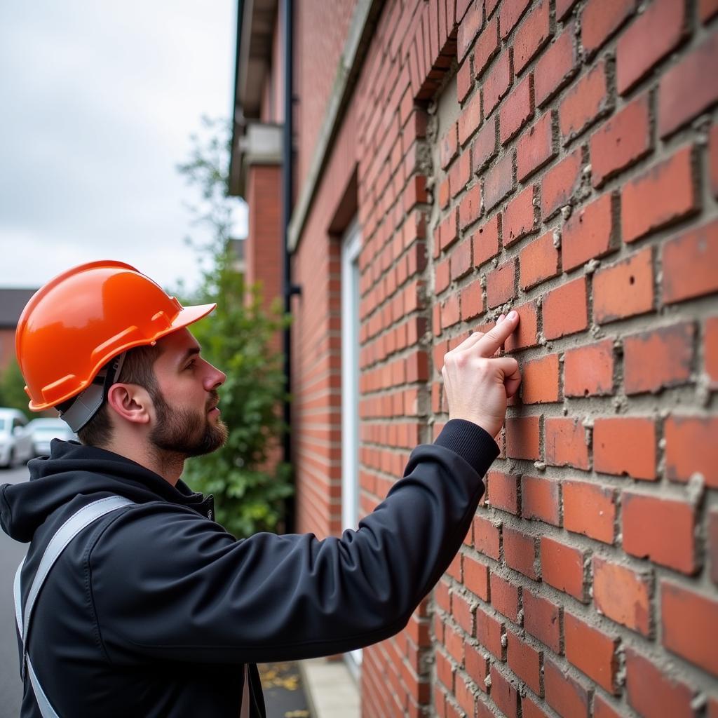 Kiểm tra pointing Manchester: Chuyên gia kiểm tra chất lượng pointing của một tòa nhà tại Manchester, Anh Quốc.