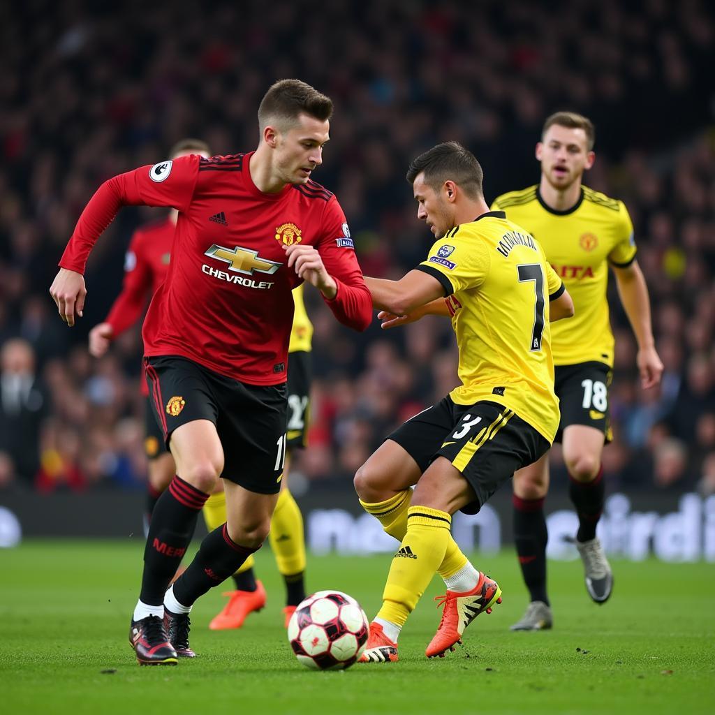 Manchester United players executing a swift counter-attack against Watford