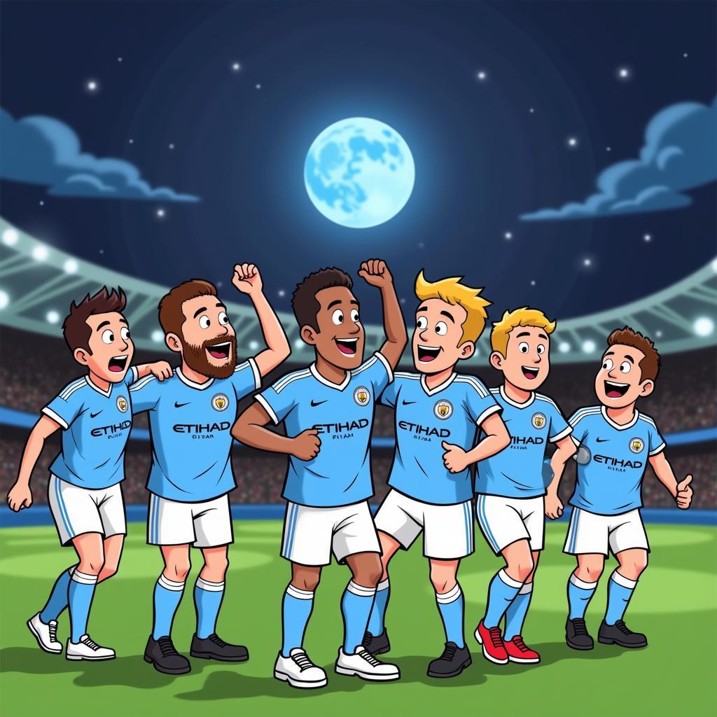 Hình ảnh hoạt hình hài hước về Manchester City Blue Moon từ 442oons