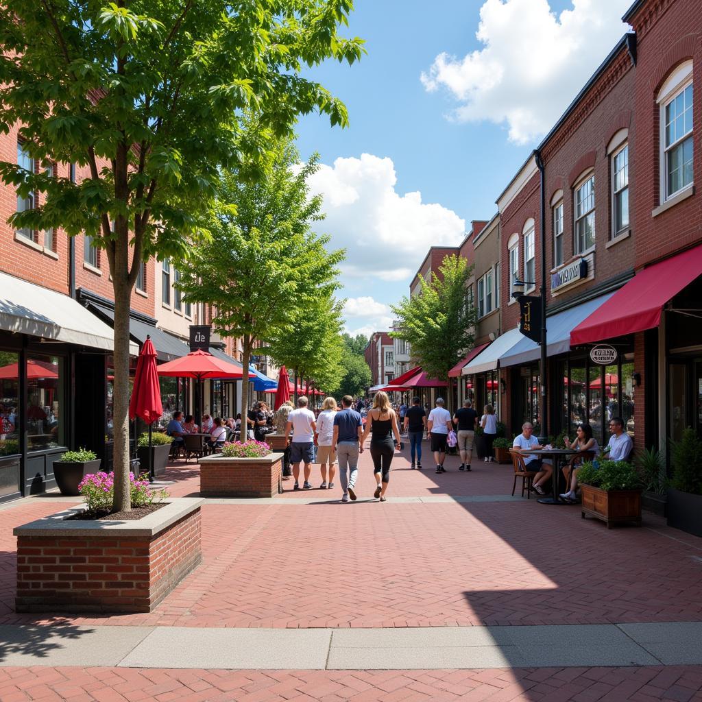 Pedestrian-friendly outdoor shopping area in Manchester CT