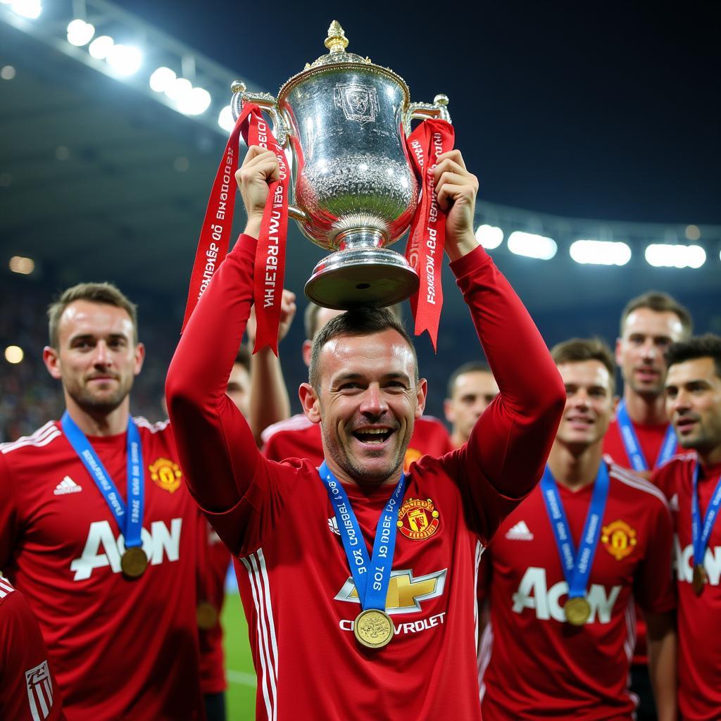 Manchester United lifting the EFL Cup trophy in 2017