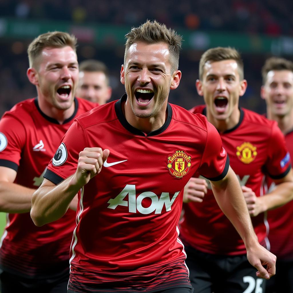 Manchester United players celebrating an FA Cup victory