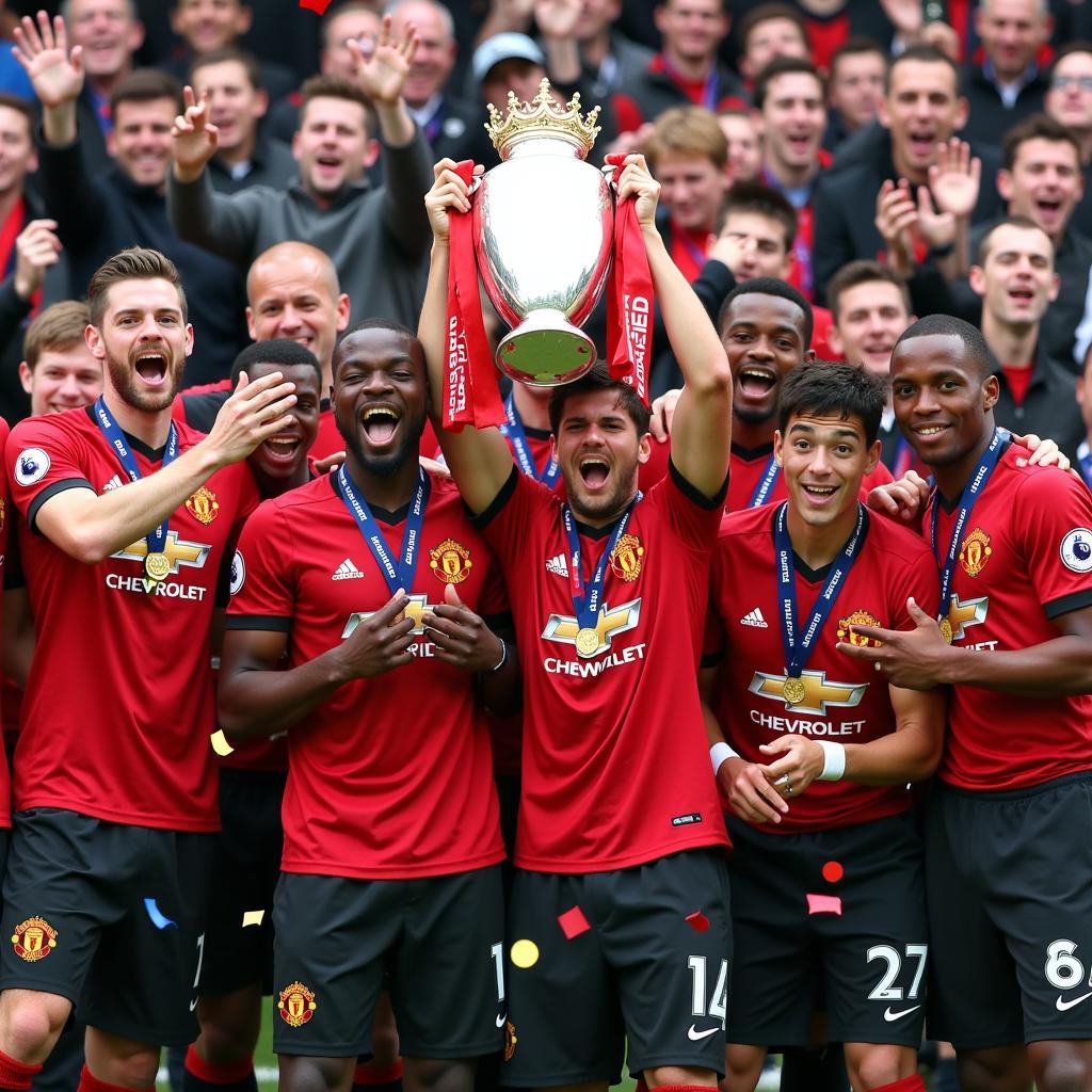 Manchester United celebrating a Premier League title win