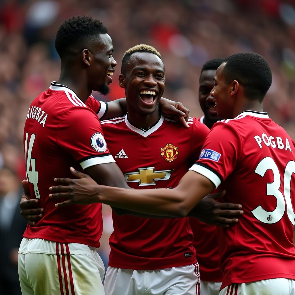 Paul Pogba Celebrating with Man Utd Teammates on his Debut