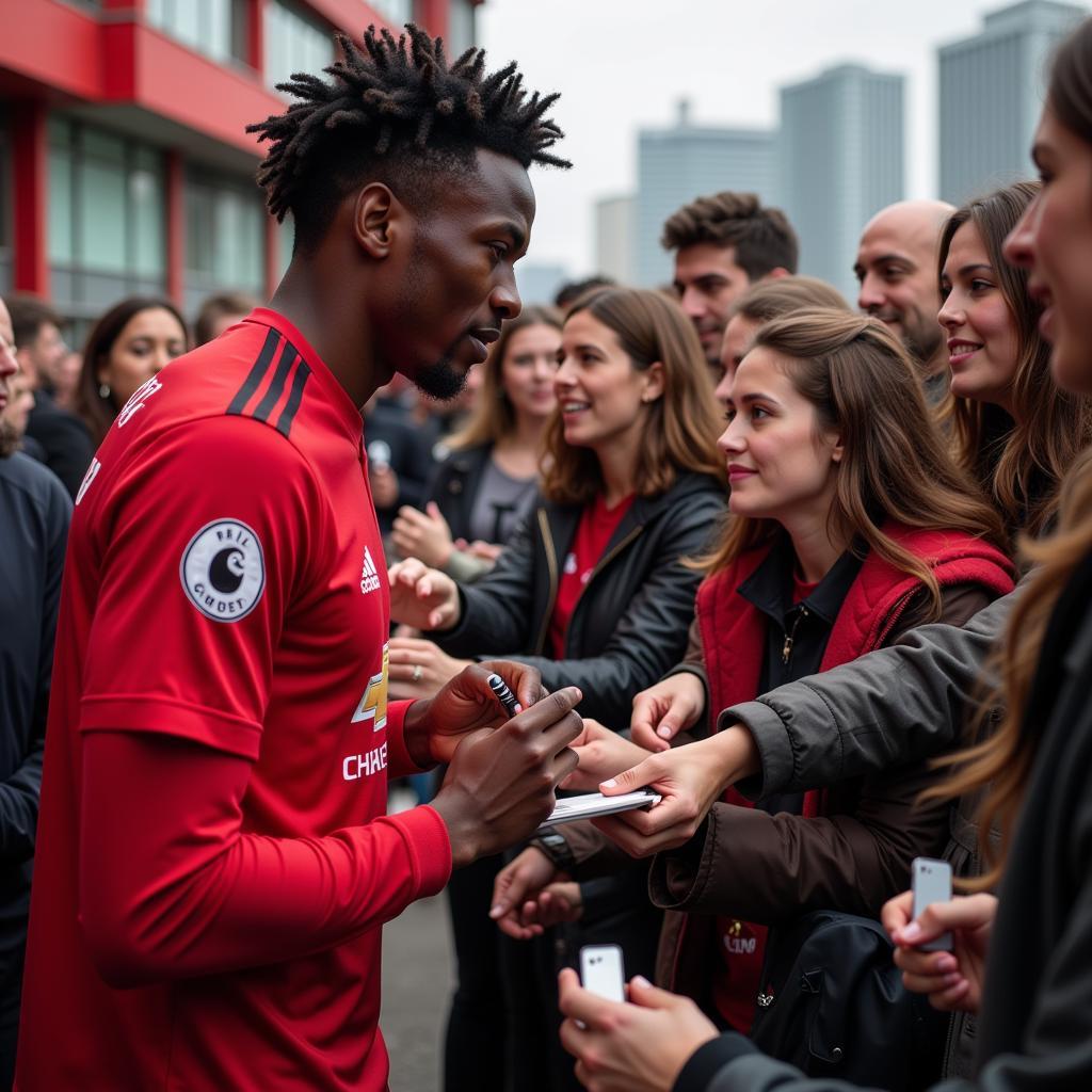 Paul Pogba interacts with Manchester United fans