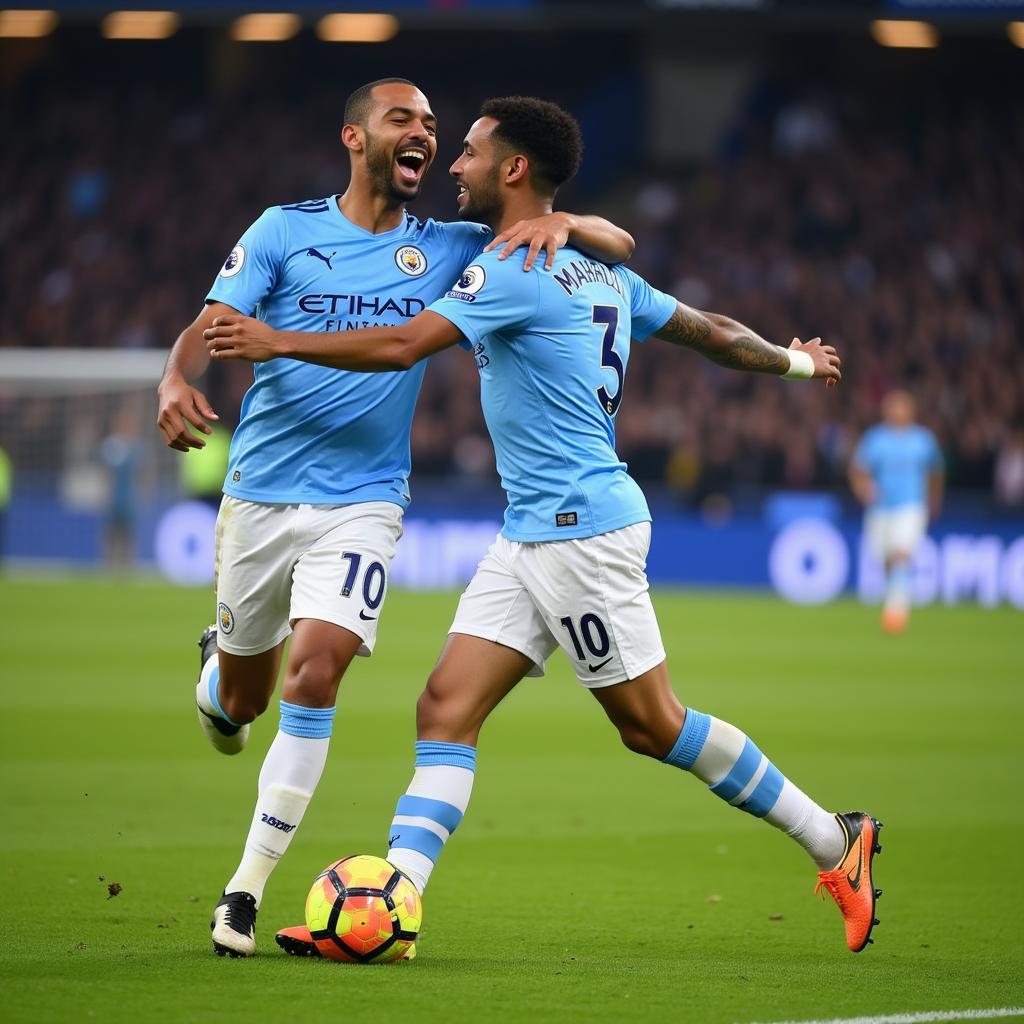 Riyad Mahrez ăn mừng bàn thắng đẹp mắt cho Man City