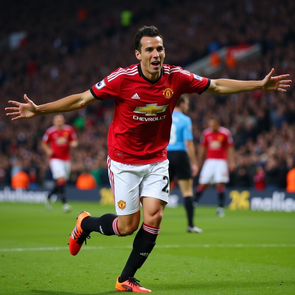 Robin van Persie scores a crucial goal for Manchester United in the 2012-2013 season