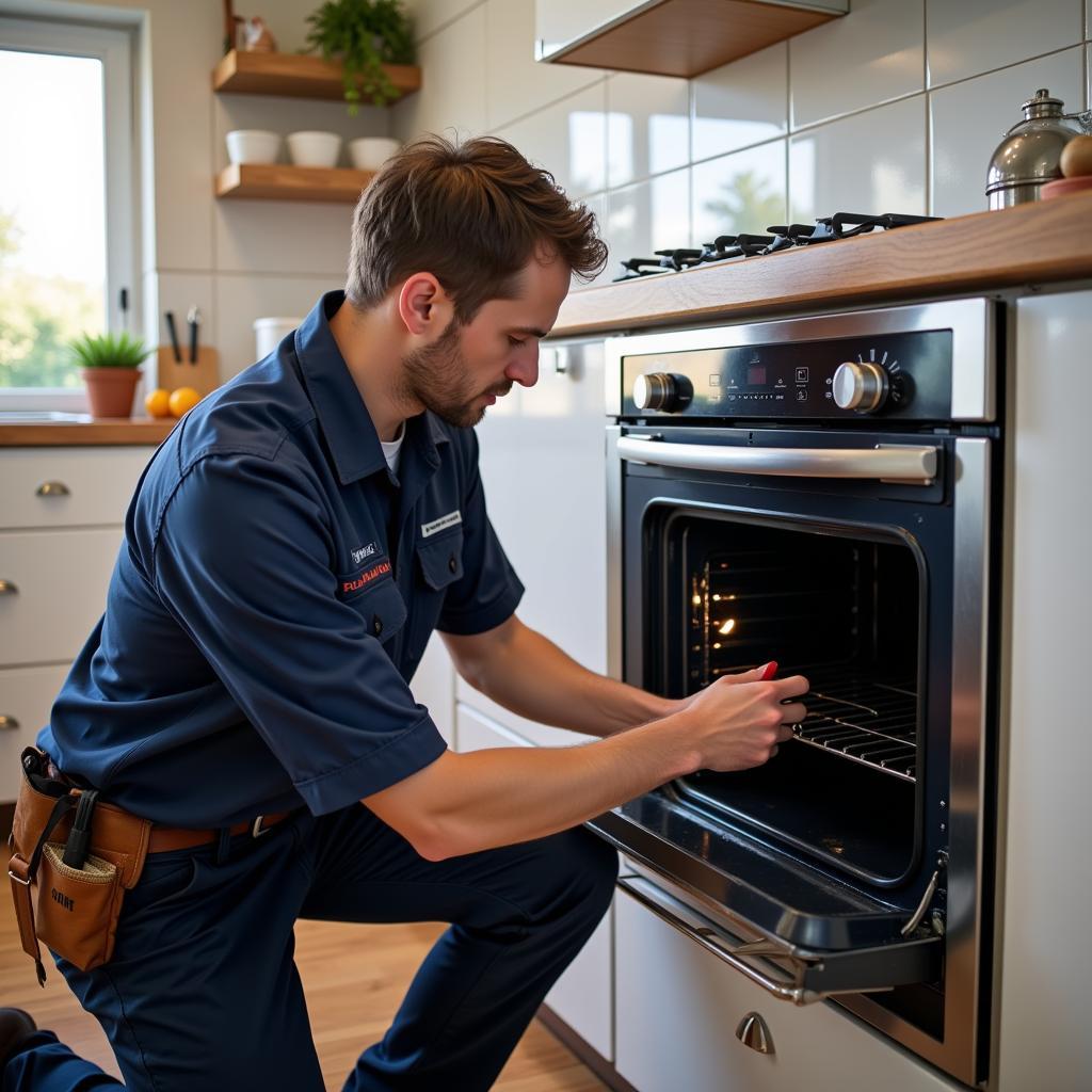 Electric Oven Repair Manchester: A technician diagnosing an electric oven problem.