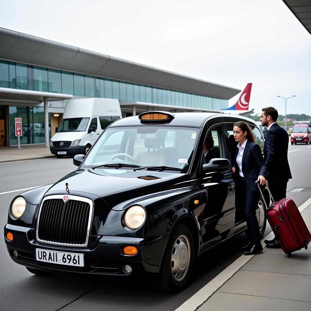 Taxi arriving at Manchester Airport