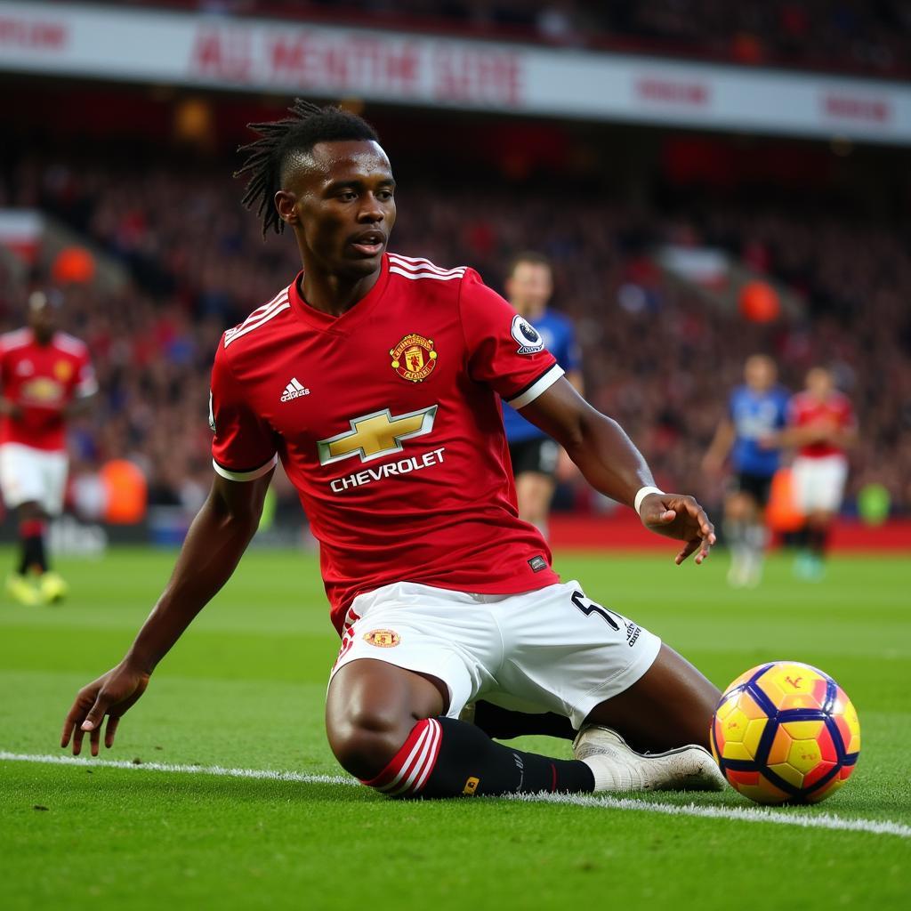 Eric Bailly executing a powerful tackle.