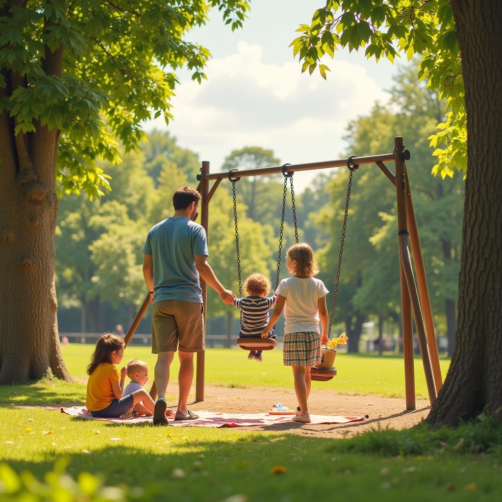 Family enjoying a day out in a park in Didsbury