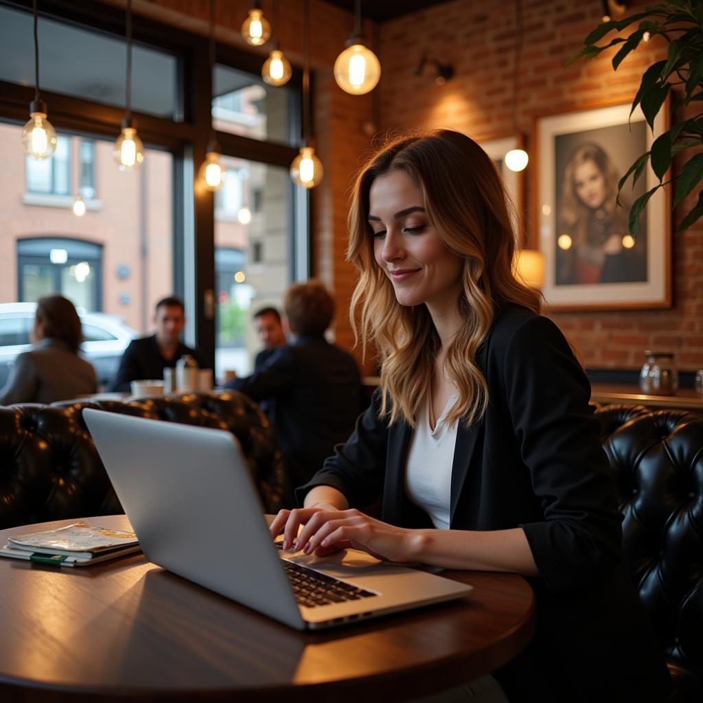 Freelancer working from a cafe in Manchester