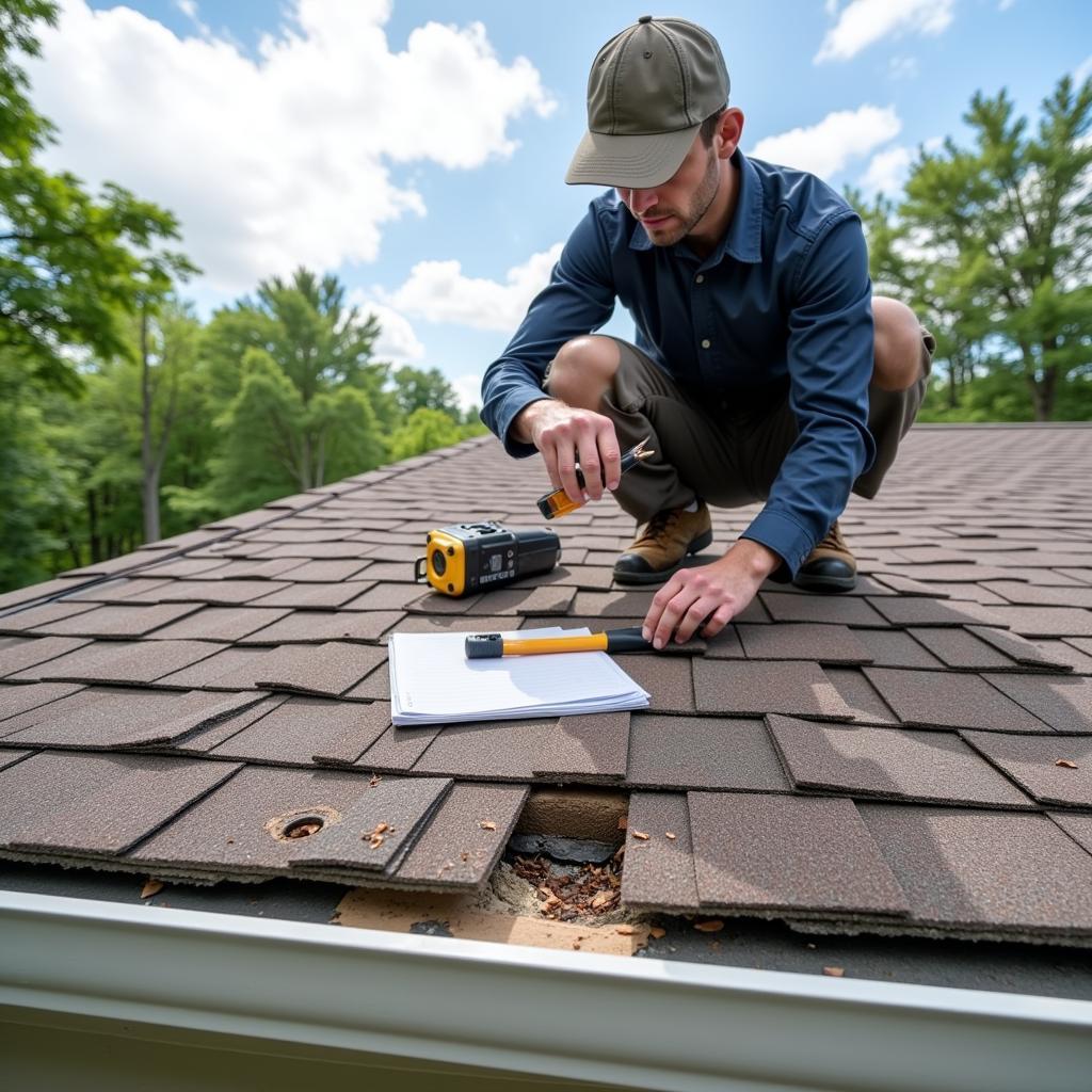 Home inspection in Manchester NH: Inspector checking roof