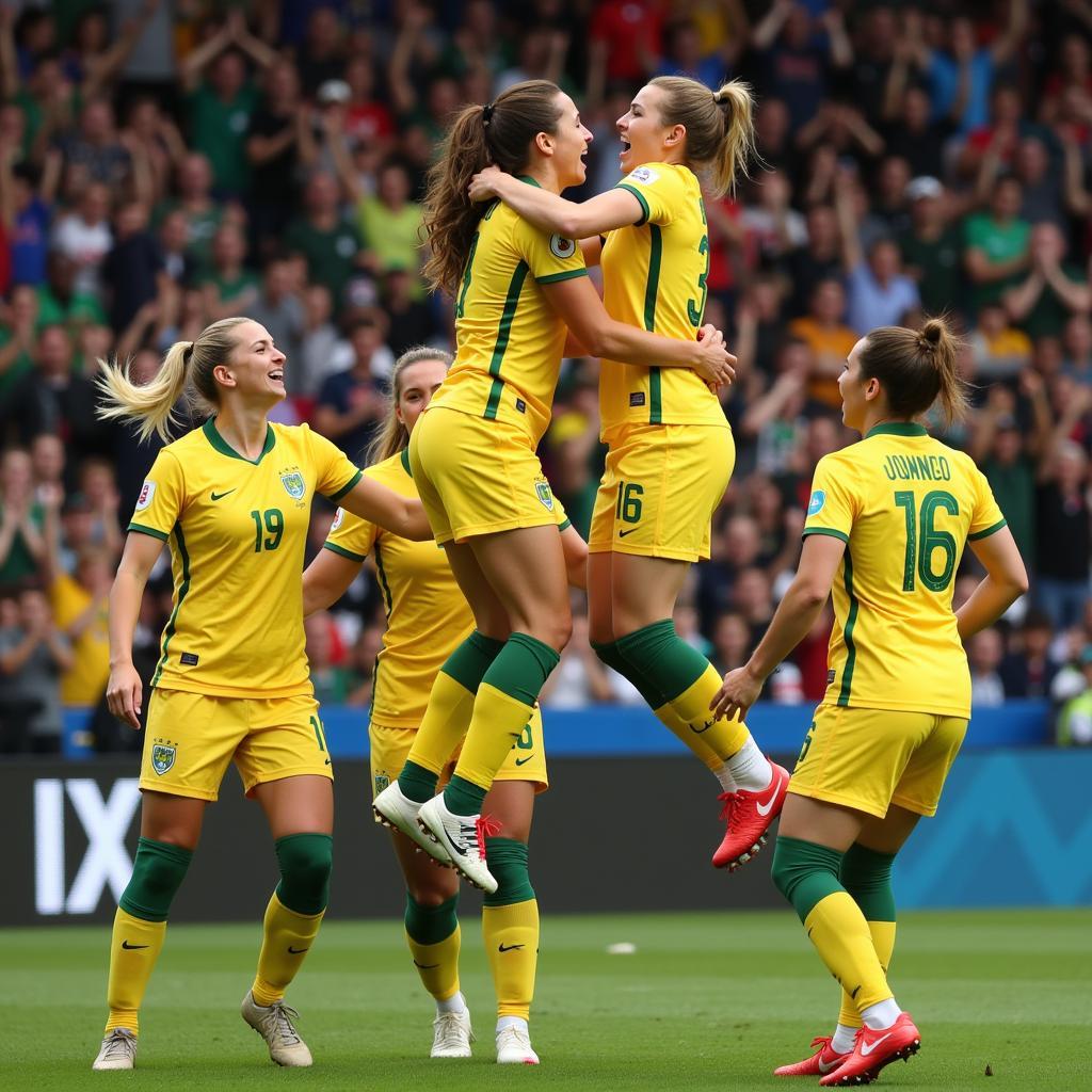 Matildas celebrating a goal