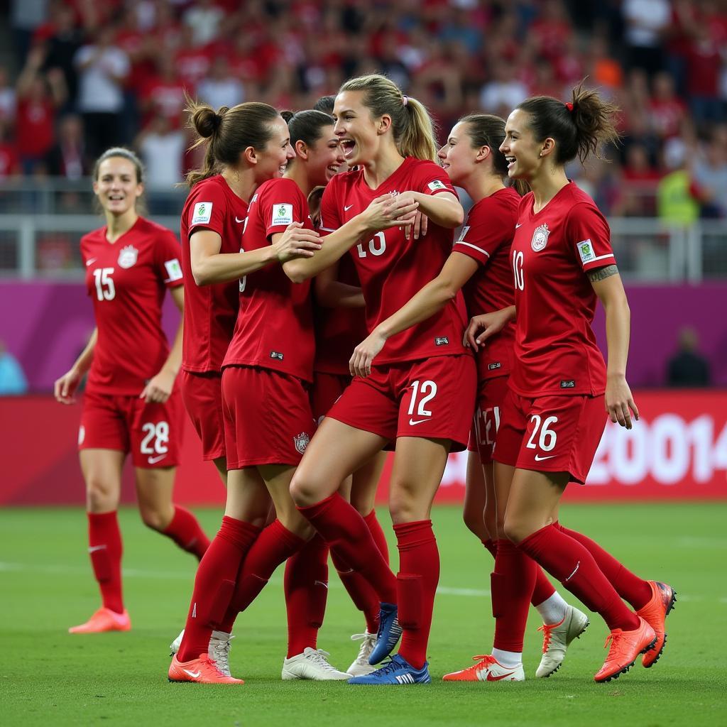 Kết quả chung kết bóng đá nữ Olympic Tokyo: Canada chiến thắng Thụy Điển trên chấm luân lưu. Hình ảnh ghi lại khoảnh khắc các cầu thủ Canada ăn mừng chiến thắng lịch sử.