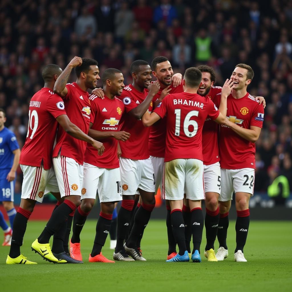 Cầu thủ Manchester United ăn mừng chiến thắng