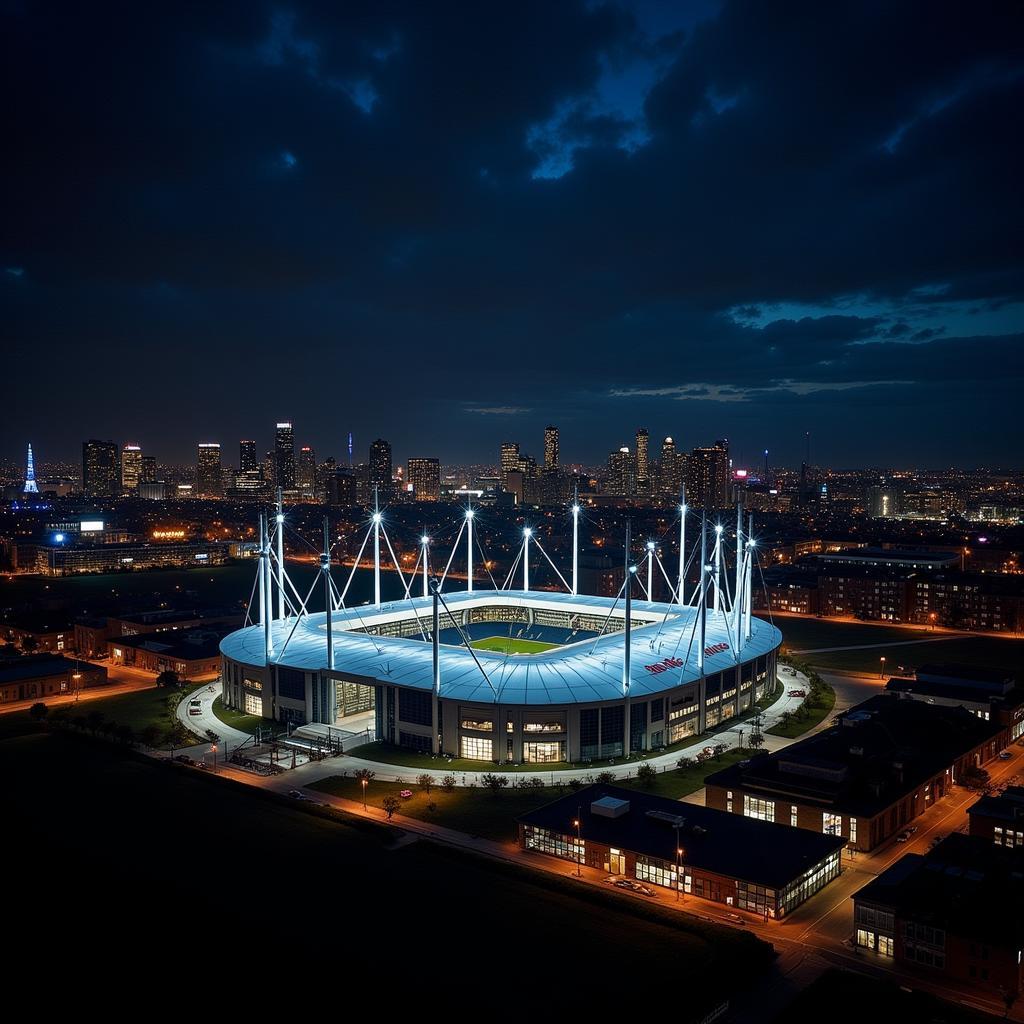 Aerial view of Manchester Stadium at night