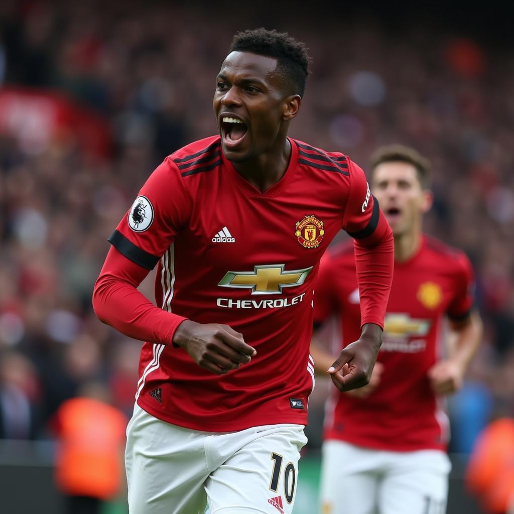 Marcus Rashford celebrating a goal for Manchester United in the 2018 Premier League season.