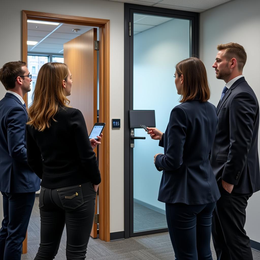 Physical Security Training in Manchester: An image depicting employees practicing proper access control procedures and responding to a simulated security breach.