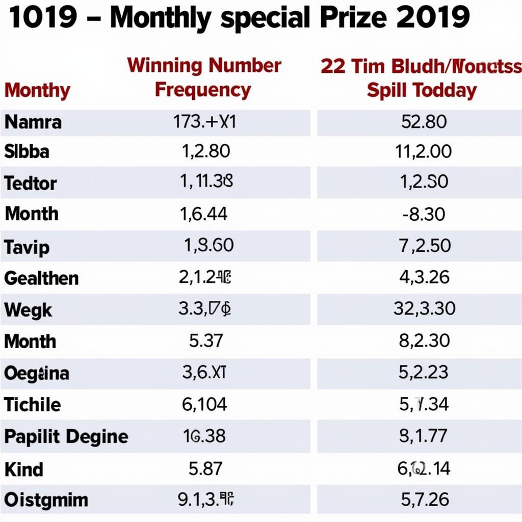 Thống kê Giải Đặc Biệt Theo Tháng Năm 2019