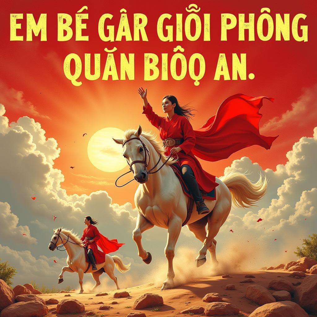 Biểu tượng em bé giải phóng quân bảo an trên tranh tuyên truyền, thể hiện tinh thần bất khuất