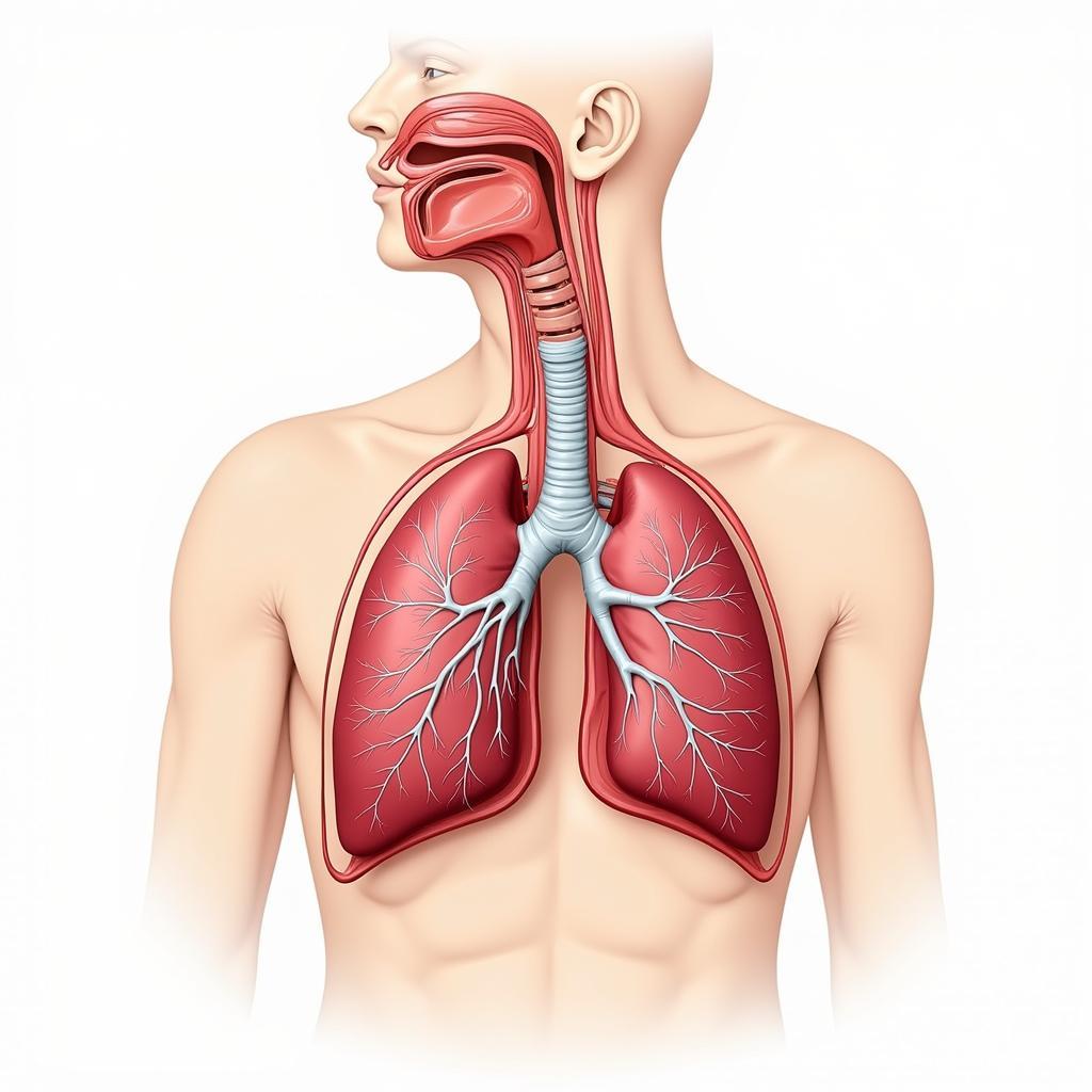 Hệ hô hấp người: Minh họa chi tiết về phổi, khí quản, phế quản và cơ hoành.