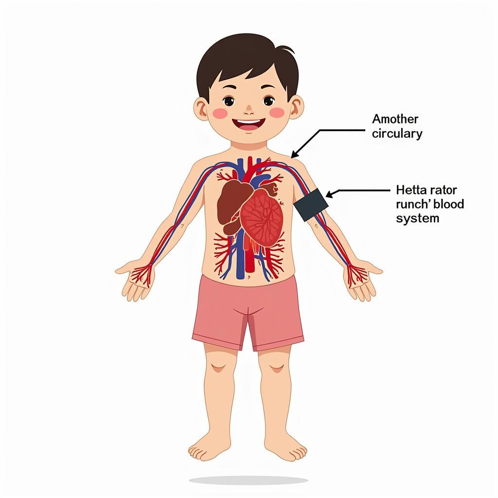 Hệ tuần hoàn trẻ em: Sơ đồ hệ tuần hoàn của trẻ em, làm nổi bật nhịp tim nhanh và huyết áp thấp.