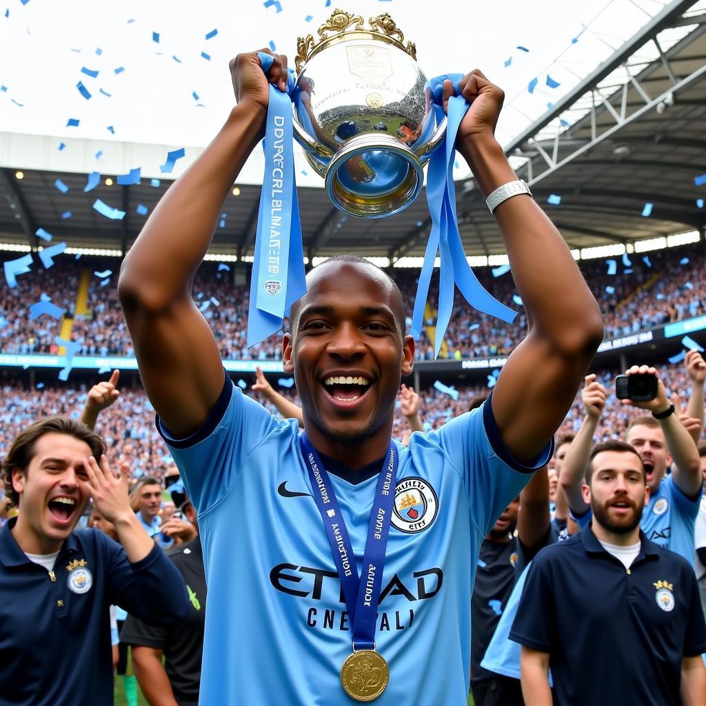 Manchester City Lifting the Premier League Trophy