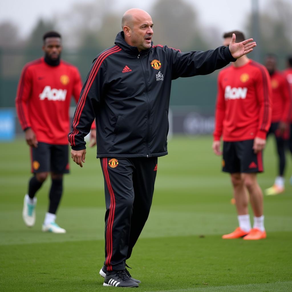 Mike Phelan coaching Manchester United players